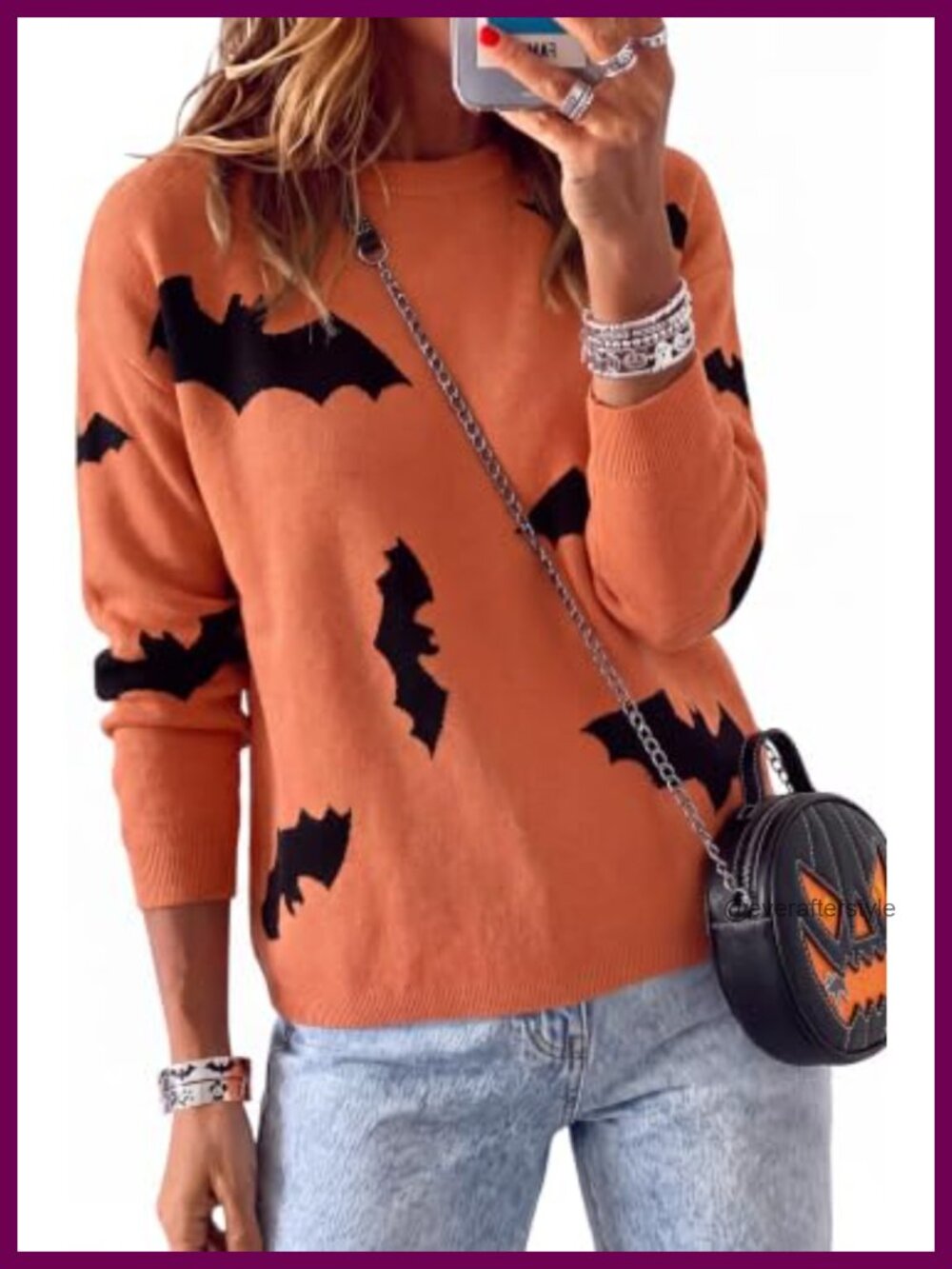 100% Cotton Relaxed Fit Crewneck Pullover Sweater Bat Print Halloween